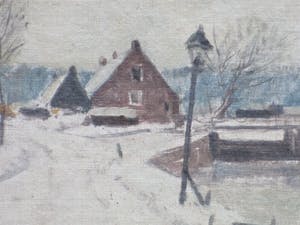 Willem Witjens - Wintergezicht bij de sluis - Olieverf / Marouflé kopen? Bied vanaf 200!
