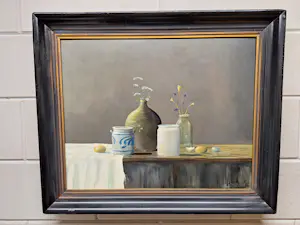 Henk Poeder - Stilleven met Eieren en Vaasje met bloemen en div kopen? Bied vanaf 175!