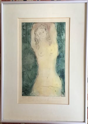 Niet of onleesbaar gesigneerd - Naakt meisje, ets, kunstenaar onleesbaar, ingelijst kopen? Bied vanaf 1!