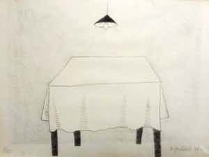 Klaas Gubbels - Tafel met lamp - handgesigneerde litho uit 1979 verkocht voor € 115!