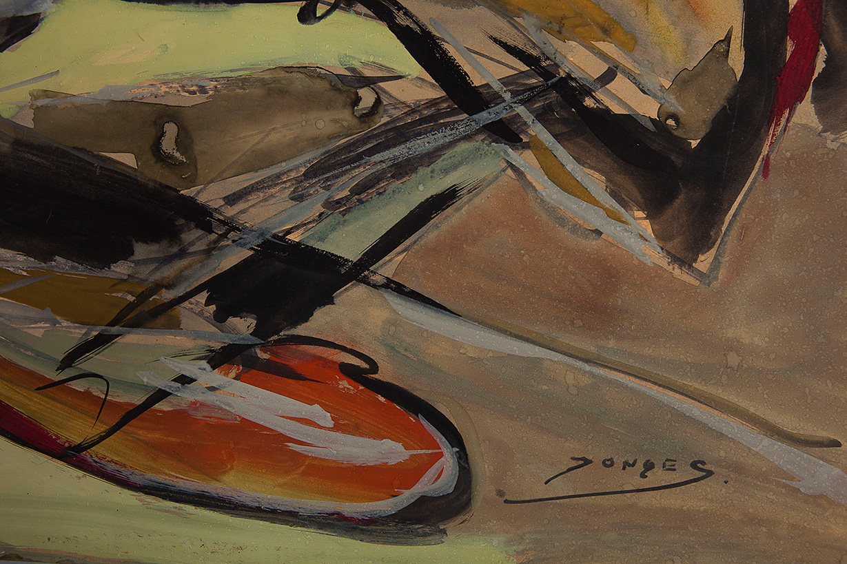 Jan Jonges - Gewonde Stier - Gouache op papier - gesigneerd r.o. - BKR Amsterdam -Soort 1969 kopen? Bied vanaf 10!