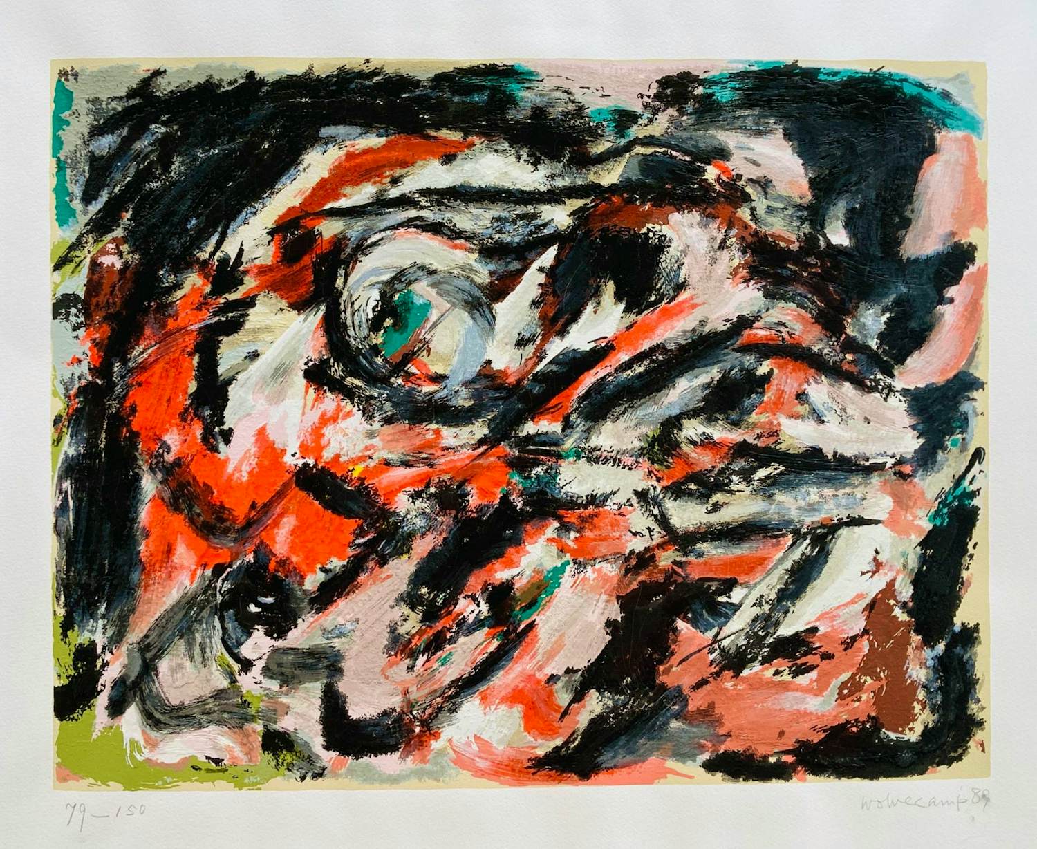 Theo Wolvecamp - Liggende compositie 1989 verkocht voor € 225!