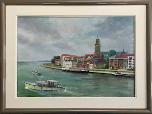 Johan Hendrik Gelink - Deventer vanaf de IJssel | olieverfschilderij kopen? Bied vanaf 50!