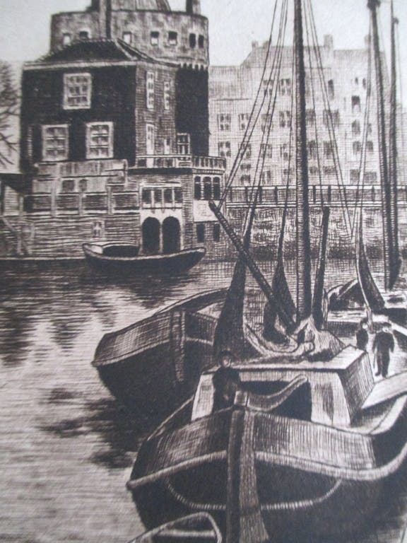 Niet of onleesbaar gesigneerd -  gesigneerde ets Schreierstoren Amsterdam kopen? Bied vanaf 1!