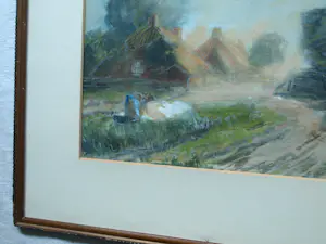 Arnold Koning - Ingelijste aquarel / pastel , Boerin bij Boerderij kopen? Bied vanaf 80!