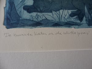 Ank Spronk - Kleurets / Preegdruk. Titel, "De zwarte kater en de witte poes". kopen? Bied vanaf 35!