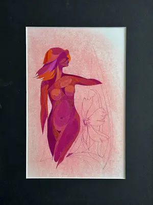 Eugène Eechaut - Stehende nackte Frau und Blumen in Gouache 1970 / Galerie Pfeiffer Brüssel kopen? Bied vanaf 70!