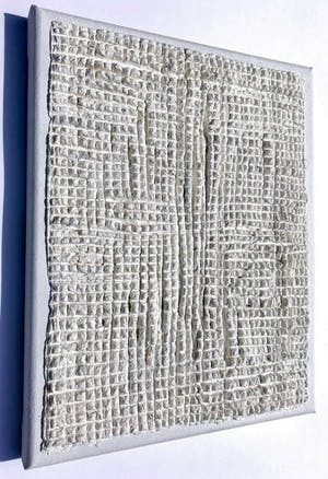 Jan Schoonhoven Jr. - Papier mache op kanvas. Wit square. kopen? Bied vanaf 400!