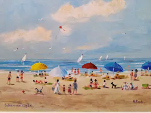 Henk Poeder - Vrolijk Zomers Strandgezicht bij Scheveningen kopen? Bied vanaf 110!
