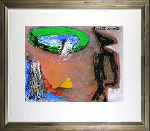 Guillaume Lo-A-Njoe - Olieverf op papier, Abstracte compositie - Ingelijst verkocht voor € 150!