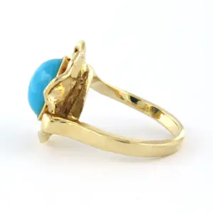 14k geel gouden ring bezet met turquoise - ringmaat 16,5(52) kopen? Bied vanaf 610!