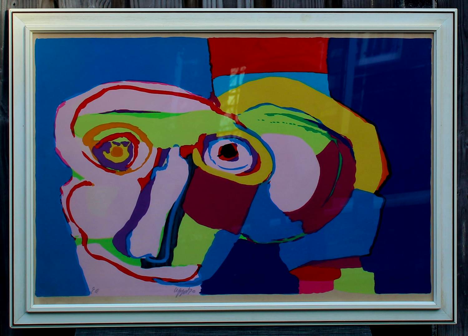 Karel Appel - Ingelijste kleurenlitho: ''dream colored head'' - 1970 (groot werk!) kopen? Bied vanaf 1395!