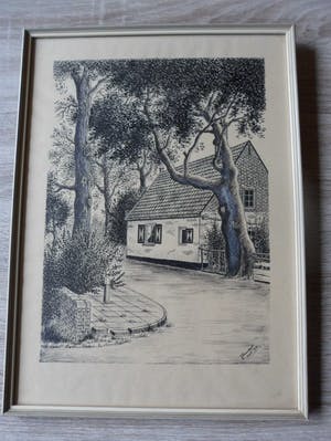 Jan pannekeet - Tekening van een weg met bomen en een woning. kopen? Bied vanaf 10!