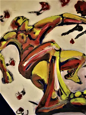 Niet of onleesbaar gesigneerd - Groot & Intrigerend expressionistisch schilderij "Naakt tussen de rozen" kopen? Bied vanaf 1!