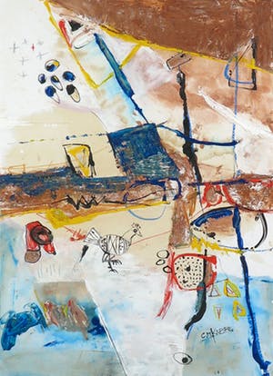 Niet of onleesbaar gesigneerd - Gemengde techniek op papier, Zonder titel - Ingelijst kopen? Bied vanaf 1!