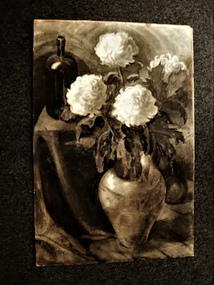 Harrie Kuyten - Bijzonder groot omstreeks 1930 Houtskool op papier "Stilleven witte Anjers" kopen? Bied vanaf 76!