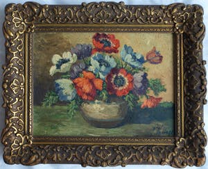 Niet of onleesbaar gesigneerd - Olieverf op doek , Bloemstilleven – gesigneerd & ingelijst - oud kopen? Bied vanaf 1!