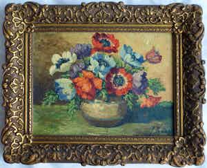 Niet of onleesbaar gesigneerd - Olieverf op doek , Bloemstilleven – gesigneerd & ingelijst - oud verkocht voor € 1!