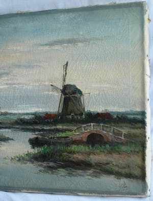 Clemens Wolters - Olieverf op doek, Molens in een Hollands landschap – ca 1915 kopen? Bied vanaf 35!