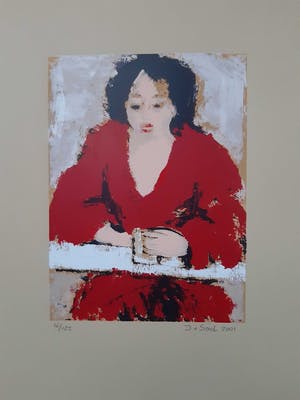 Jose van Gool - Lezende dame in rode jurk kopen? Bied vanaf 35!