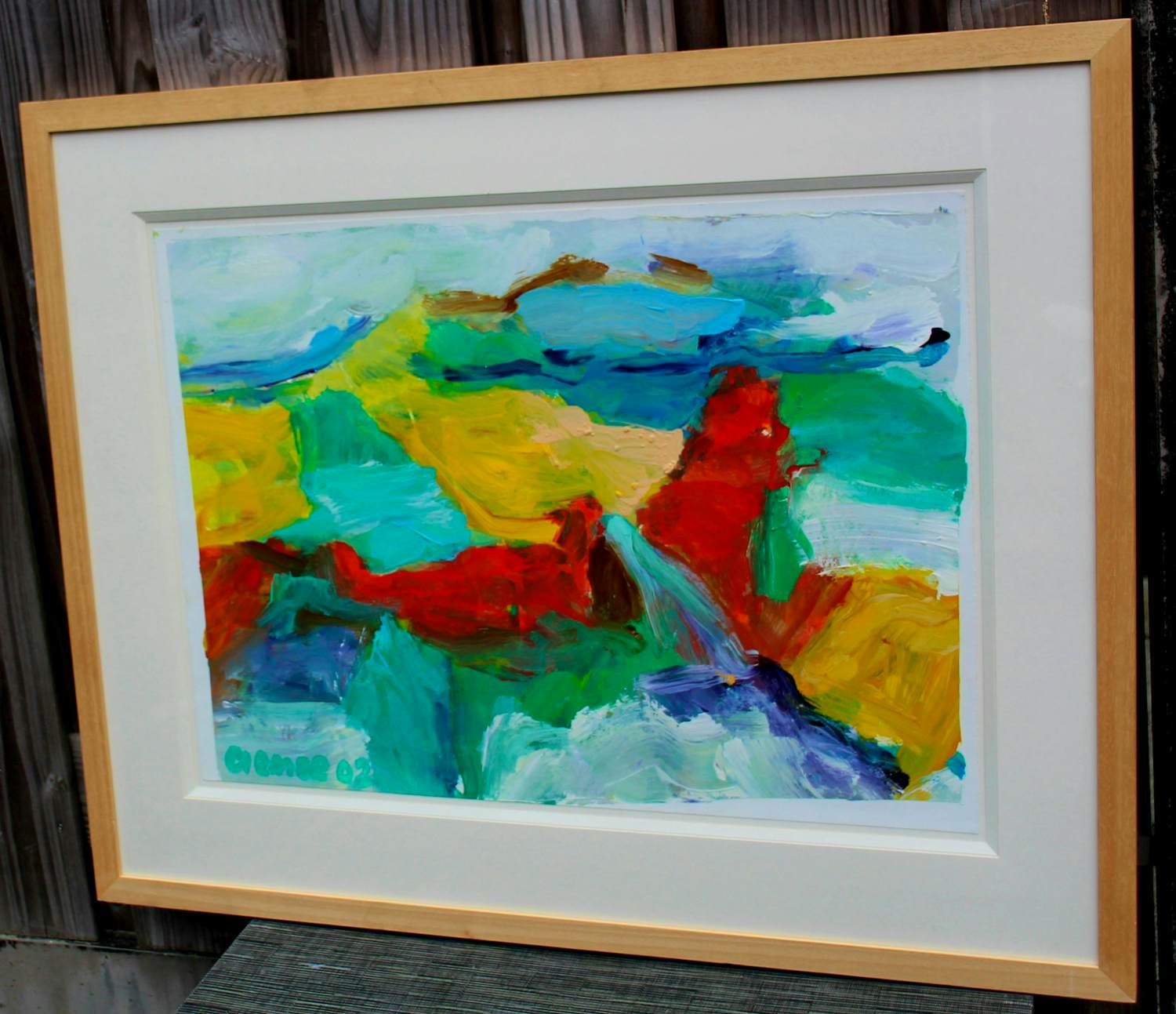 Jan Cremer - Ingelijste olieverf op papier: abstracte compositie - 2002(nette lijst!) kopen? Bied vanaf 2499!