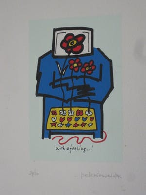 Peter Louman - gesigneerde handgekleurde Linosnede - With a Feeling - nr. 29 van oplage 30. kopen? Bied vanaf 10!