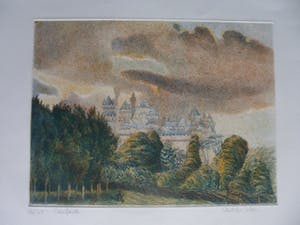 Niet of onleesbaar gesigneerd - Litho, Kasteel in een landschap. kopen? Bied vanaf 1!