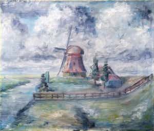 Peter Teeling - Molen de Woudaap – Krommeniedijk - olieverf 1962 (ingelijst) verkocht voor € 50!