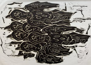 Peter Alma - linoleumsnede op rijstpapier - 'Vogels' - 1967 (Prent 190) Serie 2A kopen? Bied vanaf 100!