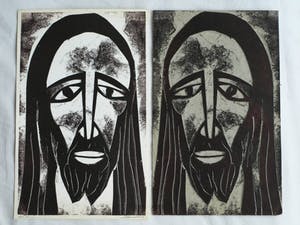 Jozef Bossaert - Originele kartonsnede + afdruk , “Portret Jezus” – 1978 kopen? Bied vanaf 20!