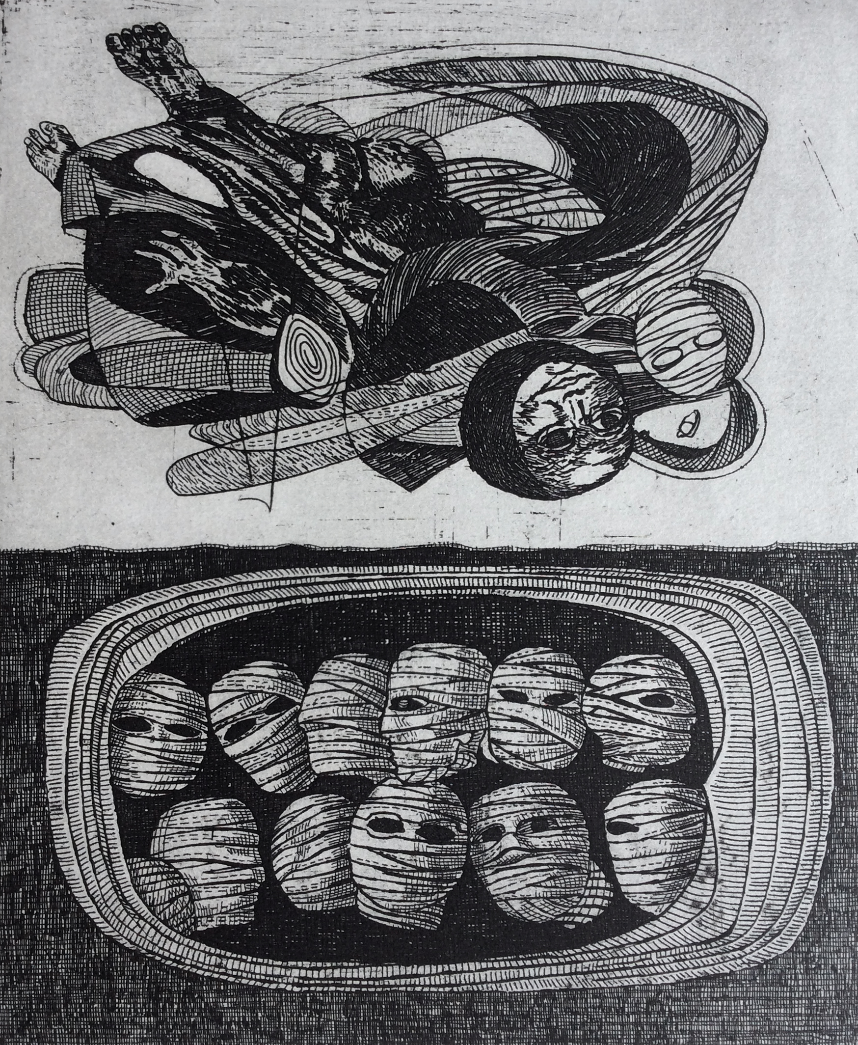 Roger Chailloux - De ruimte in - naar Leo Vroman - ets, ingelijst verkocht voor € 65!