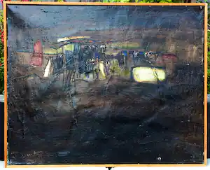 Jan Olyslager - olieverf op doek: abstract - 1965 vendu pour 50€ !