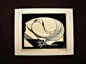 Jan Schonk - Mooie eigen druk (50 ex) Art Deco Houtsnede "Pauwestaart" potloodgesigneerd verkocht voor € 40!