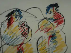 Anton Heyboer - Ingelijste pastel , 3 Vrouwen, met kindje kopen? Bied vanaf 125!