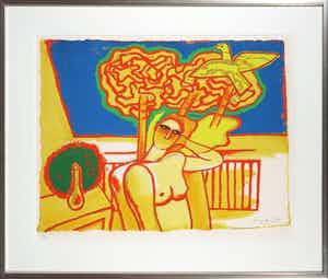 Corneille - Zeefdruk, Femme jaune - Ingelijst verkocht voor € 200!