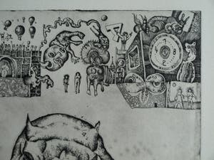 Ab Steenvoorden - Ets , Het Nijlpaard – Surrealistische voorstelling, 1972 - 19½ x 33½ cm kopen? Bied vanaf 35!