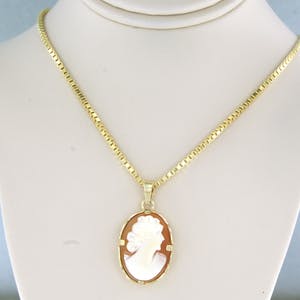 14k geel gouden collier met een gouden camee hanger - 50 cm lang kopen? Bied vanaf 280!