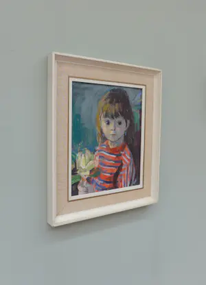 Anna Borst Pauwels - Portret van een meisje met bloem - Olieverf op paneel - Gesigneerd kopen? Bied vanaf 35!