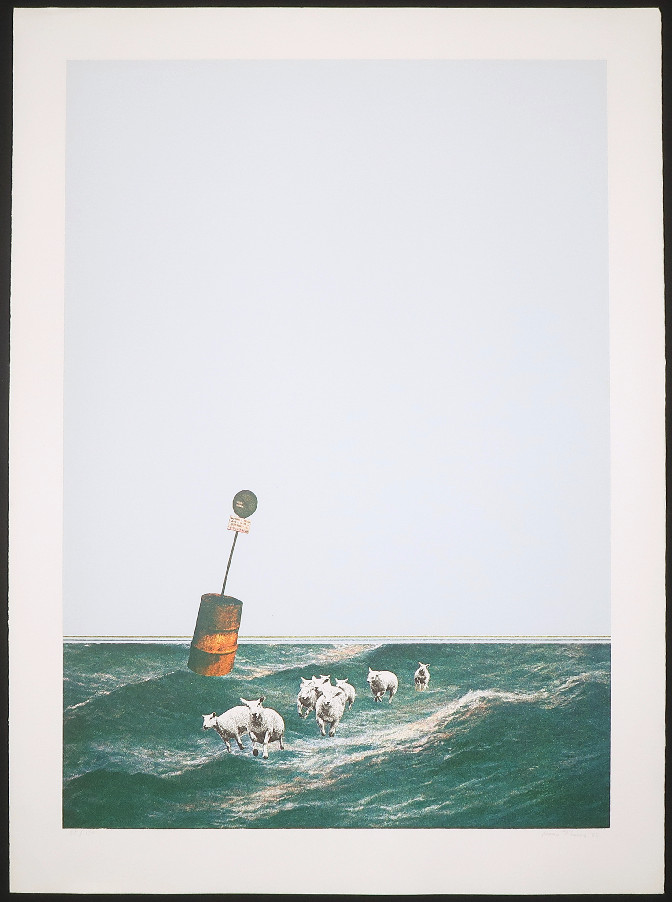 Hans Frisch - Zeefdruk, Z.T. Schapen op zee kopen? Bied vanaf 20!