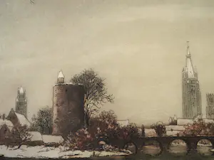 Alfred van Neste - Gekleurde Ets - Bruges sous la neige kopen? Bied vanaf 70!
