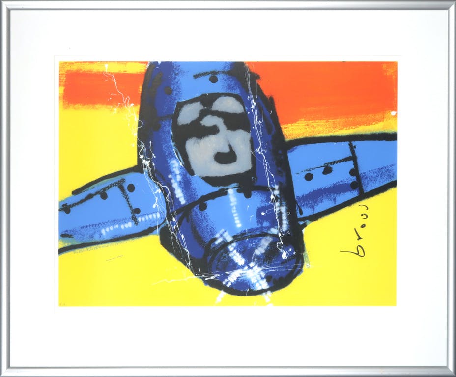 Herman Brood - Herman Brood: Zeefdruk, Vliegtuig - Ingelijst verkocht voor € 250!