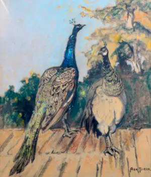 Adri Pieck - zittende pauwen op het dak kopen? Bied vanaf 325!