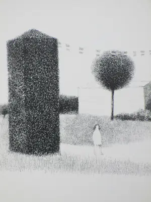 Metten Koornstra - Landschap met huizen en een meisje - Litho kopen? Bied vanaf 50!
