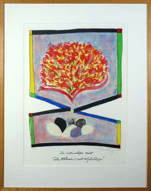 Simon Vinkenoog - Litho, De natuur is met de gelukkigen - Ingelijst verkocht voor € 1!