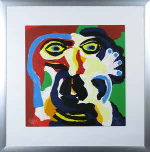 Karel Appel - Zeefdruk, Hoofden als bloemen (uit De schilderskist) - Ingelijst verkocht voor € 1!