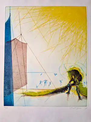 Ronald Tolman - grote kleuren Ets & Aquatint "IKANOS I" - Gelderse grafiekmap 1992 - bep. oplage verkauft für € 58!