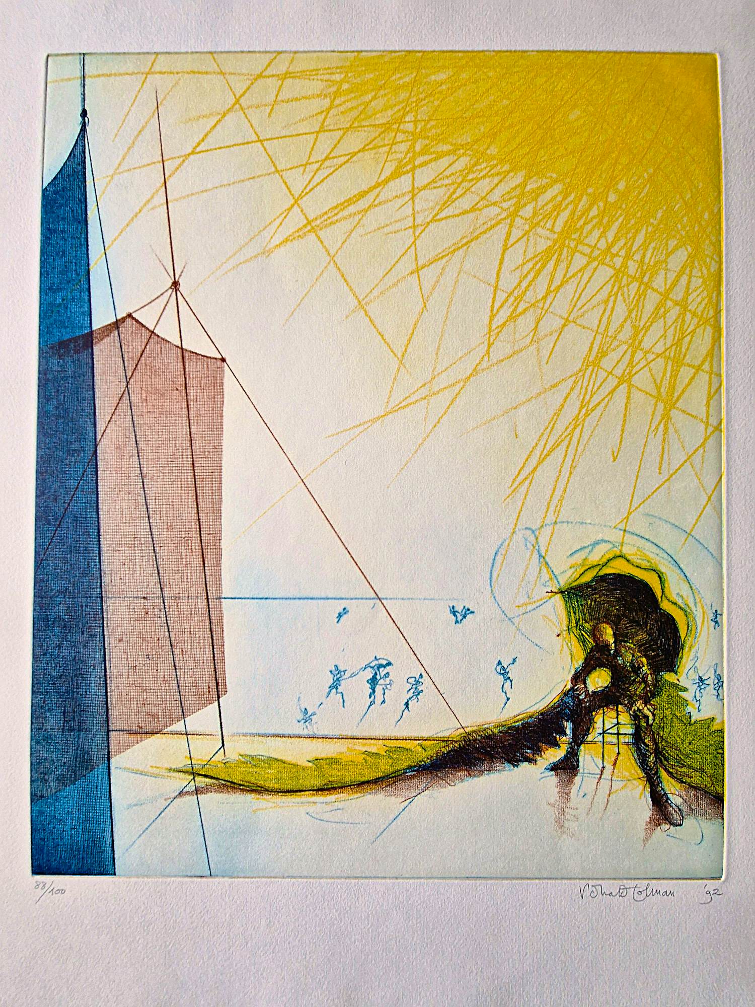 Ronald Tolman - grote kleuren Ets & Aquatint "IKANOS I" - Gelderse grafiekmap 1992 - bep. oplage verkocht voor € 58!