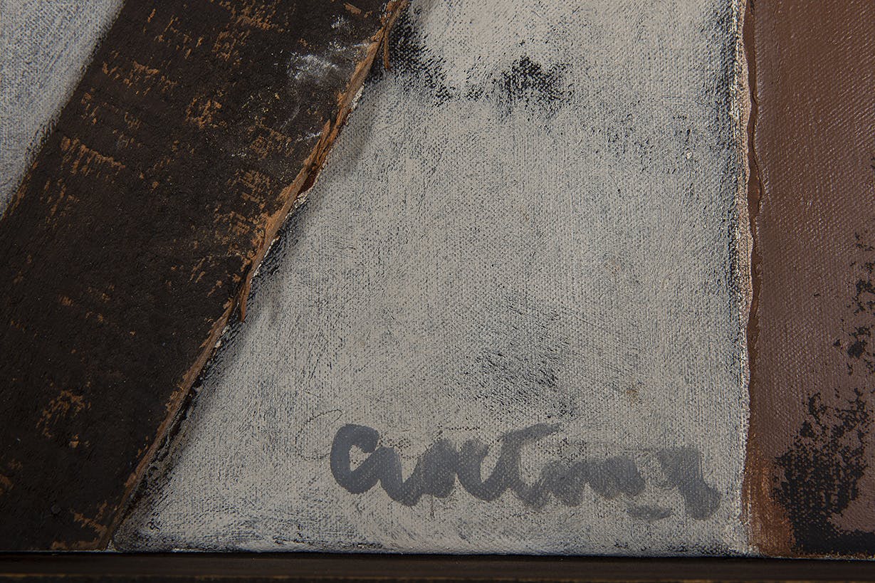 Jan Goeting - Atelier Compositie I - Hout en olieverf - gesigneerd m.o. - BKR Den Haag - 1975 kopen? Bied vanaf 15!