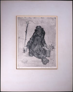 Aad de Haas - Ets, Oude man in regenjas kopen? Bied vanaf 50!