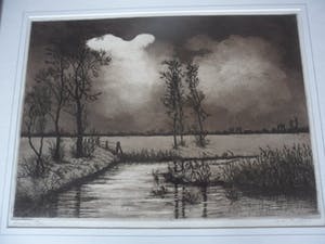 Cor van der Woerd - Ets, Titel, "Stemming". kopen? Bied vanaf 35!